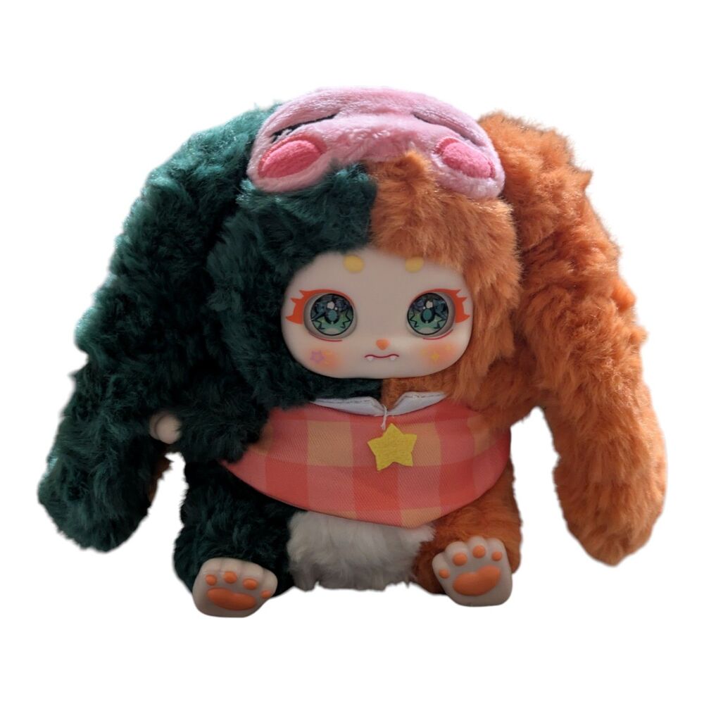 Plush Doll Split Color Green Orange Bunny Ears Cute Collectible